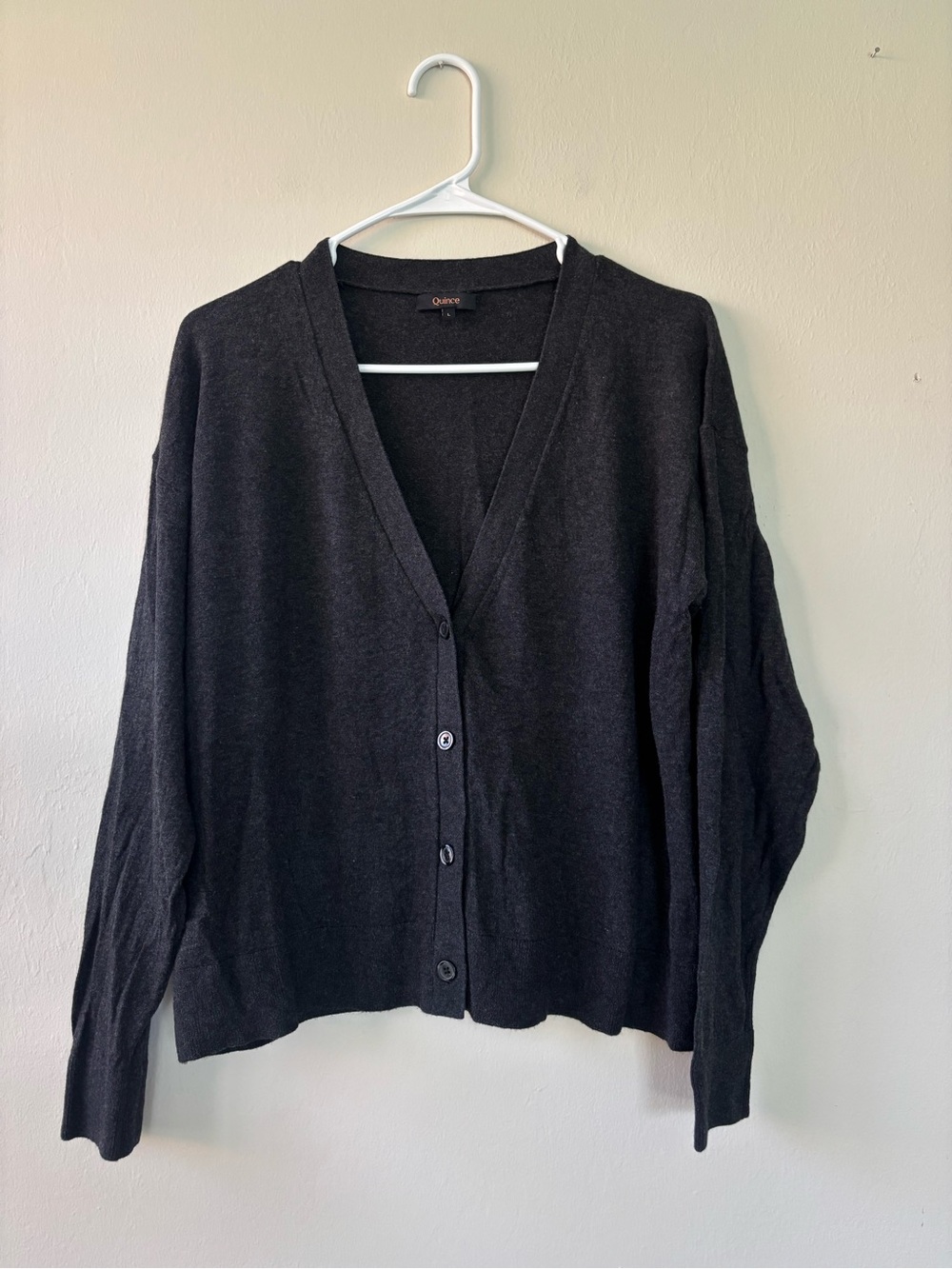 Quince Lightweight Cotton Cashmere Cardigan Heather Charcoal Size Large